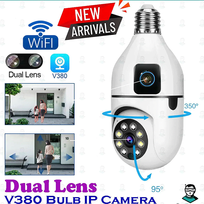 Dual Lens V380 PTZ Bulb IP Night Vision Camera