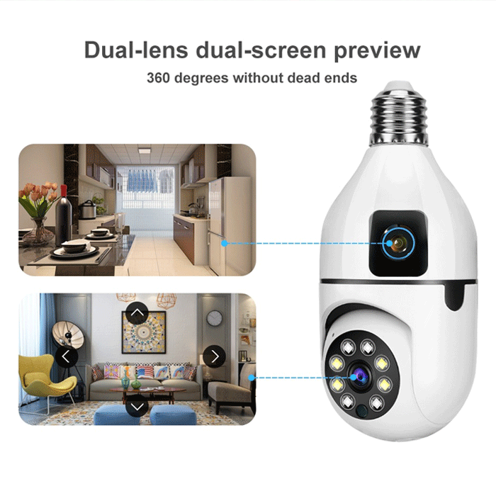 Dual Lens V380 PTZ Bulb IP Night Vision Camera